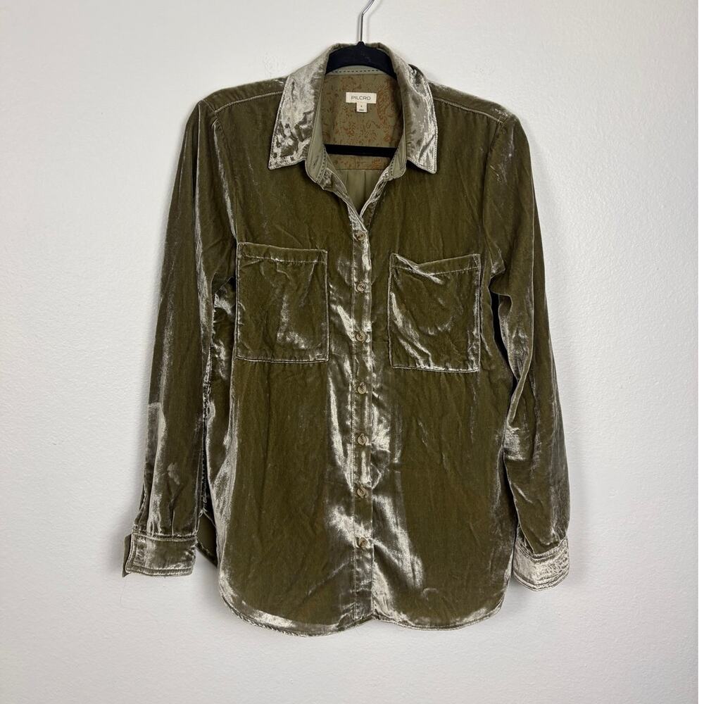 Anthropologie Pilcro Velvet Button Down Blouse Small